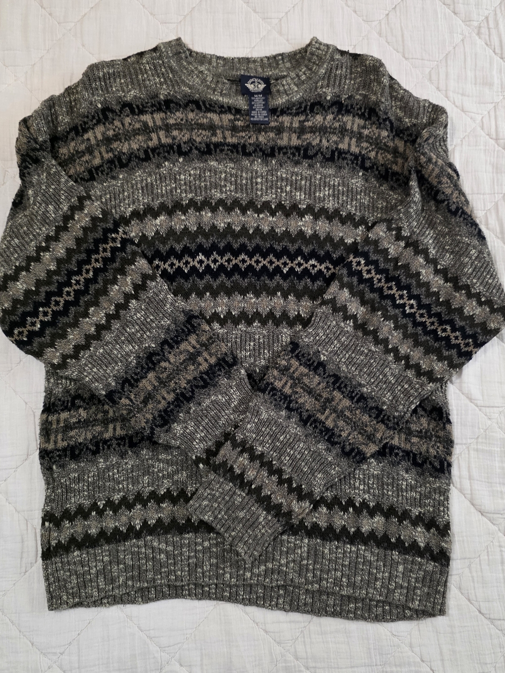 1990s Dockers Gray and Black Patterned Crewneck Sweater